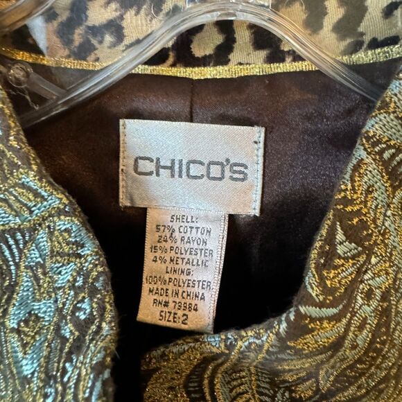 Chico's Formal Jacket Paisley w/ Good Thread w/ Leopard Interior & Cuffs Buttons - Picture 10 of 12